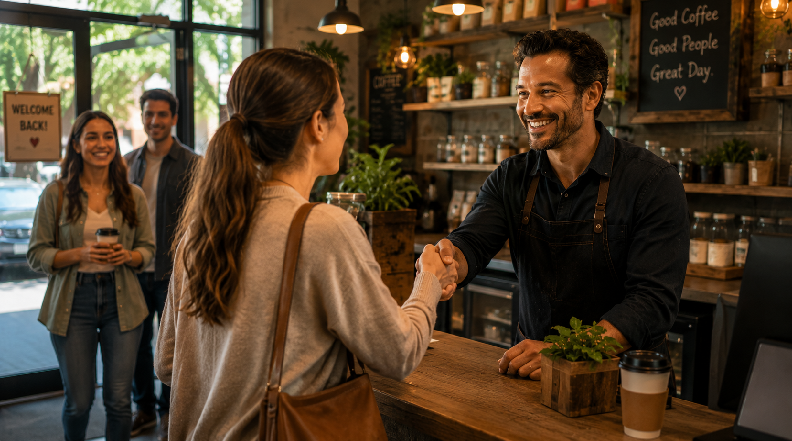Returning customers creating activity inside a local business