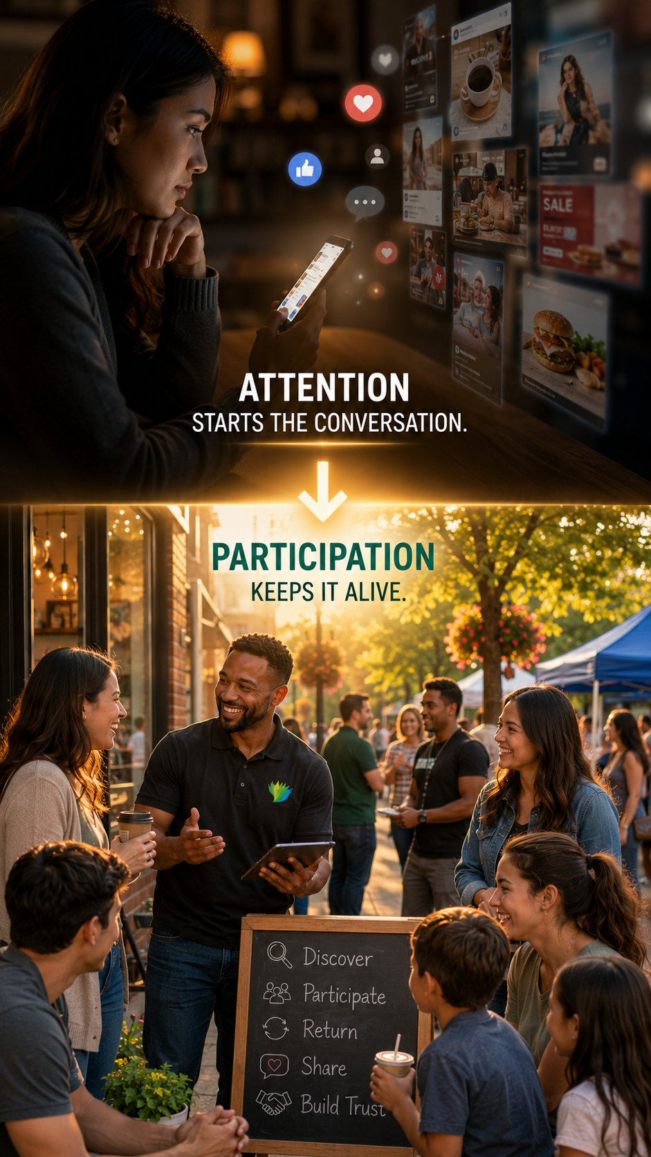 Attention becoming participation, activity, relationships, momentum, and growth