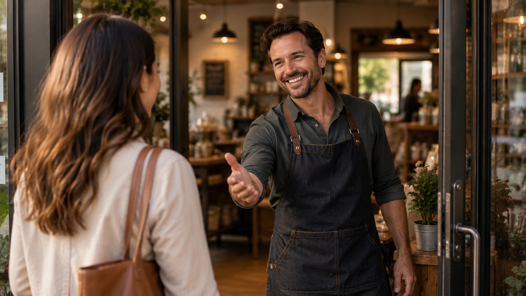 Customer being recognized by a local business owner